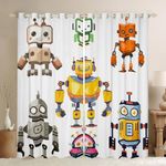 Feelyou Kids Window Curtain Lovely Cartoon Robot Window Drapes Cute Various Robot Curtain for Girls Boys Teens Window Treatments Room Decor (2 Panels, 52 x 84 Inch)
