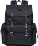 KAUKKO Vintage Casual Canvas and Leather Rucksack Backpack(03-LINEN BLACK)