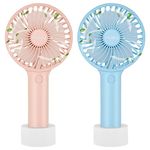 Miady 2-Pack 5000mAh Handheld Portable Fan(7-20 Hours Runtime), USB C Rechargeable Battery Operated 3 Speed Mini fan for Home Office Travel Outdoor and Camping(Creamy Blue & Champagne pink)