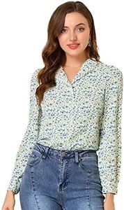 Allegra K Women's Vintage Floral Blouse Peter Pan Collar Shirt White Small