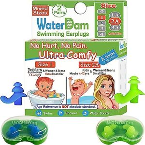 WaterDam Swimming Ear Plugs Great Waterproof Ultra Comfy Earplugs Prevent Swimmer's Ear (Size 1+2A+2:Kids Teens Small & Medium Ear Women (Blue Orange Green))