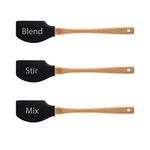 MasterChef Silicone Spatulas for Cooking & Baking Set of 3 Heat Resistant Kitchen Utensils with Wooden Handles, Black