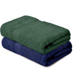 haus & kinder 100% Cotton 500 GSM Bath Towel Set of 2 | Extra Soft & Absorbent Large Size Bath Towels for Men Women | Size 140cm x 70cm | Navy & Olive