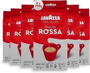 Lavazza Coffee Qualità Rossa, Ground Coffee, 6 x 250 g, Ideal for Moka Pots, with Aromatic Notes of Chocolate and Dried Fruits, Arabica and Robusta, Intensity 5/10, Medium Roasting