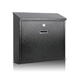 xydled Mail Boxes with Key Lock,Locking Mailbox Wall Mounted,Security Mailbox with Lock and Key,Large Capacity,Steel Cover Metal Postbox for House,14.2X 4X 12.6 Inch, Black