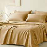 JELLYMONI Queen Sheet Sets Gold - 400 Thread Count 100% Cotton Sateen Sheets for King Size Bed, Soft and Cooling Sheets, 4 Pieces Hotel Luxury Bedding, Easy Care Cotton Sateen Sheet Set