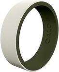 QALO Women's Rubber Silicone Ring, Blank Strata Rubber Wedding Band, Breathable, Durable Engagement Silicone Ring, 6mm Wide 1.85mm Thick, Sand & Olive, Size 5