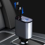 GOBGOD 4 in 1 Retractable Car Charger USB C Car Charger Voltage Display Car Charger Fast Car Phone Charger Cigarette Lighter Adapter Compatible with iPhone 15/14/13/12/11/iPad, Galaxy S23/ S22/S10