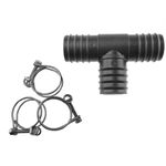 tee connectors/Adaptor Fittings for Corrugated Flexible Pond Pump/Filter Waterfall or Fountain Pipe with 3 x Double Wire Hose Clips (40mm tee+Clips)