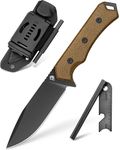 NedFoss Fixed Blade Hunting Knife, 9Cr18Mov Stainless Steel Blade Outdoor Survival Knife w/Wooden Handle and PU Leather Sheath, 9 1/2 in