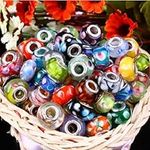 CITY Silver Lampwork Murano Glass Beads 50 PCS,TO Fit Pandora Style Charm Bracelets. Slide On/off with A Core Size of 5mm