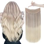 Easyouth Wire Hair Extensions Real Human Hair Hidden Fish Line Hair Extensions Balayage Ash Blonde Ombre Blonde Mixed Platinum Blonde Wire Human Hair Extensions Nordic 18inch 80g