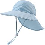 Zsedrut Toddler Summer Hat with Neck Flap Waterproof Kids Swim Hat Baby UV Protection Sun Hats Beach Cap for Boys Girls (Sky Blue, (44-48CM) 3M-12M)