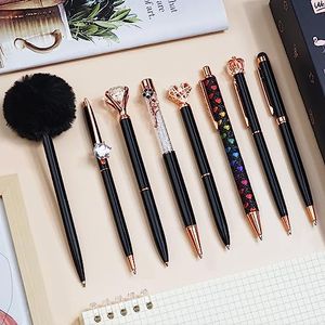 WEMATE 8Pcs Ballpoint Pens Set Metal Crystal Diamond Pen Glitter Pen for Journaling Black Pen Bling in Black & Blue Ink Pretty Cute Pens Fancy Pens Gifts for Women Wedding School Office Desk(Black)