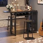 Bestier Dining Table Set for 2 with 3 Storage Shelves, Modern Bar Table and Chair Set with 2 Stools for Kitchen, Drop Leaf Tables with Wine Rack for Small Spaces, Breakfast Nook Pub Set