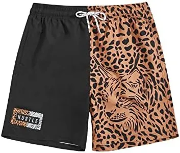 WDIRARA Men's Graphic Print Colorblock Drawstring Waist Active Pocket Shorts Multicolor Leopard XXL