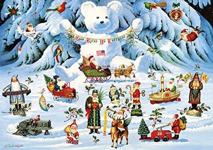 Buffalo Games Jingle Bell Teddy and Friends by The Charles Wysocki - 300 Large Piece Jigsaw Puzzle from The Buffalo Holiday Collection by