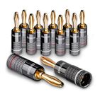 Dhivis Banana Plugs, 12 Pcs, Premium 24k Gold Plated, 4mm Black Banana/Speaker Plugs, Dual Screw Lock Speaker Connector for Amplifier, AVR, Speakers. (12 Pcs Pack) (BANANA-12)