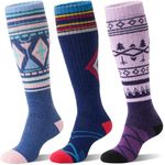 Merino Wool Ski Socks for Mens Womens Winter Thermal Warm Thick Snowboarding Skiing Knee High Socks for Cold Weather 3 Pairs Gifts Stocking Stuffers（Blue/Dark Blue/Purple,M）