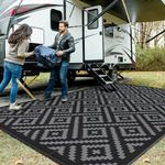 GENIMO Outdoor Rug for Patio Clearance,10x14 Waterproof Large Mat,Reversible Plastic Camping Rugs,Rv,Porch,Deck,Camper,Balcony,Backyard (Black & Grey)