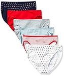 Amazon Essentials Women's Cotton High Leg Brief Underwear (Available in Plus Size), Pack of 6, Multicolor/Hearts/Stripe, Large