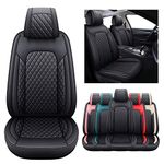 Aierxuan Front Seat Covers Universal Fit for Honda Pilot Ridgeline Fit HRV Ford Fusion Focus Edge Kia Soul Sentra VW Passat Golf Tiguan Waterproof Leather Cushions (2 PCS Front, Black)