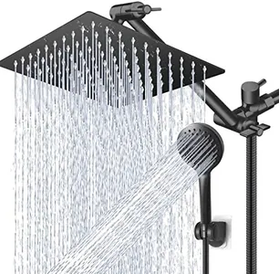 High/Low Pressure Water Rain Shower Head with 11 Inch Adjustable Extension Arm and 5 Settings Handheld Shower Head Combo,Powerful Shower Spray - Matte Black, 12 Inch