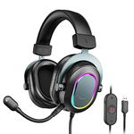 Fifine USB Gaming Headset, Wired Over-Ear Streaming RGB Headset with Detachable Microphone, 7.1 Surround Sound, Passive Noise Canceling, Computer Streaming Chatting Headphones for PC/Mac/PS5-H6