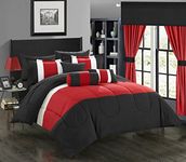 Chic Home 20 Piece Mackenzie Complete Pieced Comforter Set, King, Red