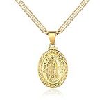 Barzel 18K Gold Plated Flat Mariner/Marina Chain Necklace With Virgin Mary Guadalupe Charm Pendant 3MM (20)