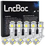 LncBoc W5W 501 LED Bulb T10 194 168 LED Bulbs White 5-SMD 5050 For Car Sidelights, Interior Light, Dashboard, Number Plate, Boot Bulbs DC 12V Pack of 10