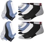 JAMES FIALLO 12 Pack Contemporary Blue White Grey Black Foot Contrast Basic Running Socks For Men Size 10-13 Low Cut, 2895-T1