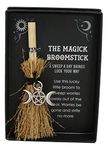 Ebros Gift Halloween Witchraft Wicca Occult Witch Broom Magick Broomstick with Triple Moon Pentagram Pendant and Black Ribbon Talisman Charm Decor Hocus Pocus Alchemy Magic Sorcerer Psychic Accent