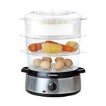 Schallen Premium Healthy Eating Electric Food Steamer Machine Large 9L Capacity 3 Tier Rice Meat Vegetable Food Steaming Cooker | Stainless Steel Silver & Black | 60 Minute Timer