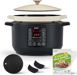 KOOC 10-in-1 Slow Cooker 6 qt White, Electric Dutch Oven, Slow Cook, Braise Pot, Sear/Sauté, Enameled Cast Iron with Self-Basting Lid, 1500W KDO600W