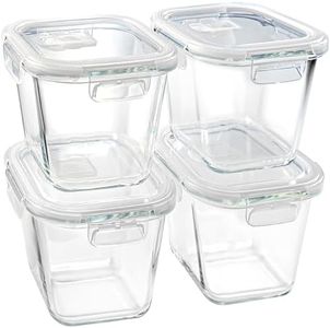 Square Glass Soup Containers with Lids, 4 Cup Glass Storage Containers for Lunch, Glass Freezer Safe Food Storage Jars for Salad, Fruit and Ice Cream, Glass Meal Prep Bowl Reusable Microwavable 32 oz