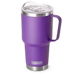 koodee Insulated Coffee Tumbler with Handle 30oz Stainless Steel Double Wall Vacuum Travel Mug with Straw and Lid,Spill Proof (Purple)