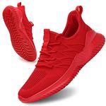 Socviis Mens Slip On Running Shoes Athletic Walking Trainers Lightweight Breathable Mesh Tennis Sneakers, Red, 12