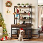 DWVO Dog Crate Furniture with Storage Shelves, Heavy Duty Dog Crate with Drawers & Charging Station, 39 Inch Dog Kennel Indoor Furniture for Large Dogs, Modern Dog Crate with Double Doors, Brown