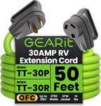 GEARit 30-Amp Extension Cord for RV and Auto, (50-Feet) 3-Prong 125-Volt 10/3 STW 10AWG Gauge 3 Wire, NEMA TT-30P to TT-30R, Outdoor Camper Power Cord