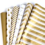 SAVITA 60 Sheets 30 x 45 cm Metallic Tissue Paper White Gold Metallic Gift Wrapping Paper for Weddings Christmas Shower Birthday Party DIY Arts Crafts (6 Models)