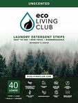 Eco Living Club Laundry Detergent Sheets Usage (Up to 80 loads), Hypoallergenic, Biodegradable, Travel Friendly Strips (Unscented)