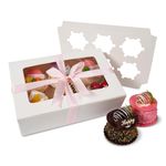 TATAPO 60 Pack Cupcake Boxes with Inserts, White Kraft Paper Cupcake Box with Window Hold 6 Standard Cupcakes, Bakery Cake Pastry Holder with Ribbon for Cookie Muffins Pastry