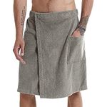 ANUFER Mens Adjustable Bath Towel Wrap - Wearable Towel Skirt with Pocket for Gym Shower Sauna Spa & Beach Cover Ups Grey L