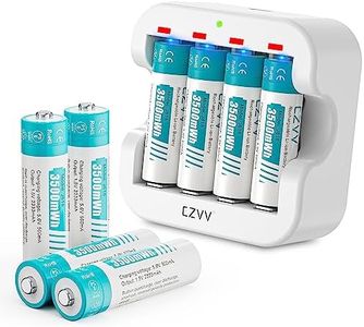 czvv Rechargeable AA Lithium 1.5V Batteries - High-Capacity 3500mWh - 1300 Cycles - Full-Recharged 8 Pack with Ultra Fast Charger, Long-Lasting, Constant Output for Household Office Device, Blink
