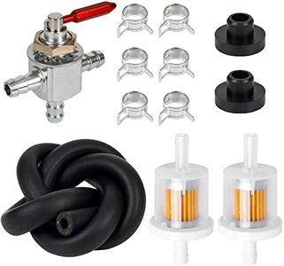 BlueStars 1-633347 Cut-Off Fuel Valve - For Scag 2-Way 1/4" Barbs Steel Fuel Oil Gas Petcock in Line Valve with Fuel Filter Kit - Replaces Exmark 633347 Husqvarna 539102679 482212