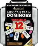 Queensell Mexican Train Dominoes Set with Numbers, Double 12 Dominoes Set for Adults, Mexican Dominoes Train for Adults and Family - Dominos Set 91 Tiles with Aluminum Case (Double 12 Numbers)