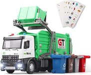 OANMYJJO Garbage Truck Toys for Boys，Garbage Truck Toys Metal Diecast, Friction Powered Toy Garbage Truck with Light and Sounds,Garbage Truck with Front Loader Dumpster，Garbage Trucks for Boys Age 4-7