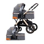 StarAndDaisy Easy Go Baby Stroller For 0-3 Years Girls & Boys,Luxury Look,One Push Foldable Desing,5 Point Safety Belt,Comfortable & Washable Fabric(Grey Triple Layer Cotton Fabric With Gold Tubes)