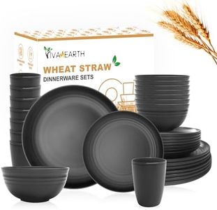 VIVAHEARTH 32-Piece Wheat Straw Dinnerware Sets, Dishes Set for 8, Unbreakable Plates, Bowls, Cups Sets for Kitchen Parties Camping RV - Grey